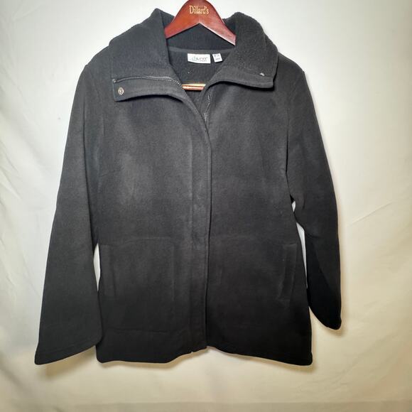 Denim and Co Fleece Bonded Sherpa Jacket Gray Snap Front Regular [L] - Picture 2 of 5